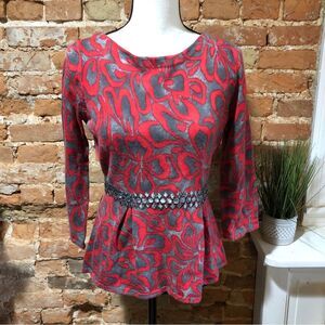 ANTHRO TABITHA PEPLUM 100% WOOL SWEATER WOMENS MEDIUM 3/4 SLEEVE PEPLUM WAIST